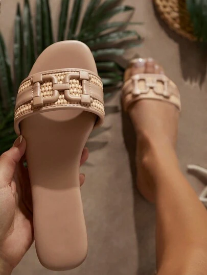 SHUZIA Women Shoes Round Toe Flat Dark Nude Pu Slip-On Slippers Women Fashion Flat Sandals Spring Shoes Spring Break Easter Vacation Shoes Casual Shoes Beach Shoes