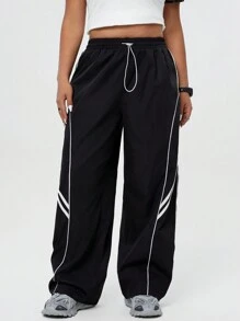 Coolane Lỏng lẻo phù hợp Kích thước lớn Y2K Phong cách đường phố Quần ống rộng Với dây rút Eo Cho mùa xuân Và Mùa hè 2024 - màu đen - Xem 4