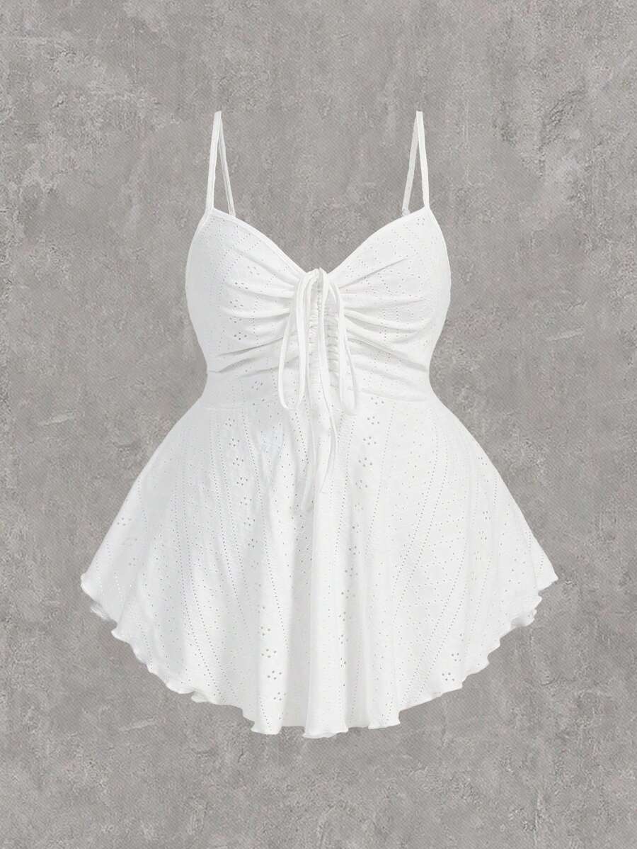 SHEIN EZwear 白色針織加大尺碼女士褶皺背心上衣