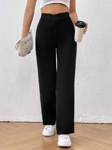 SHEIN Frenchy Quần dài nữ màu đen co giãn cao cấp 95% cotton - Thích hợp cho thể thao, tập gym & yoga, đạp xe mùa hè, đi học & mặc đi làm, thời trang thu đông, phong cách cổ điển, vẻ ngoài dễ thương, dịu dàng, thanh lịch kiểu Y2K, trang phục thường ngày của thế hệ Z, lễ hội miền Tây & du lịch mùa xuân. - Nhiều màu - Xem 7