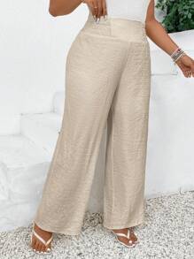 SHEIN Frenchy 大尺碼實色紋理彈性腰直筒褲