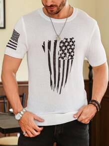 Manfinity LEGND Men's American Flag Pattern Short Sleeve Knit Top