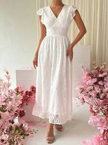 Chiquease 女士 V 领盖袖蕾丝连衣裙 - 白色 - 查看 4