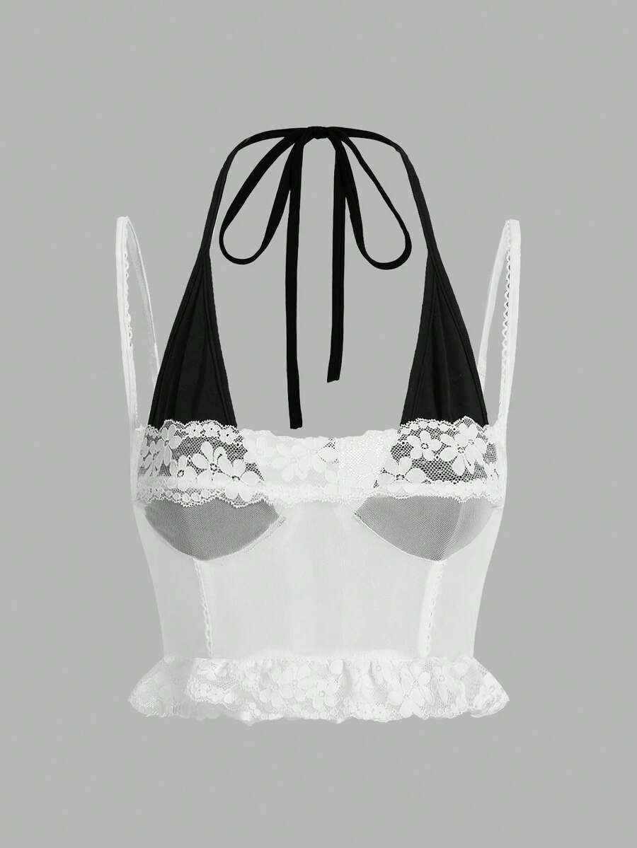 SHEIN Sweetina 女士拼布蕾丝和网眼吊带背心 Y2k 上衣 - 彩色 - 查看 1