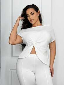 SHEIN SXY 加大尺碼女士3入組扭結打結下擺t恤組合套裝 - 彩色 - 查看 3
