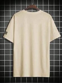Manfinity Homme Men's Letter Printed Short Sleeve T-Shirt - Khaki - View 2