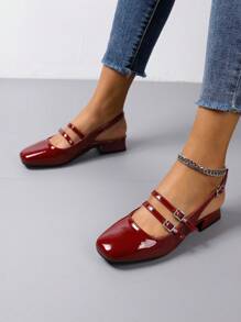 Autumn Fashion Women Flat Shoes Wine Red, Spring Low Heel Mary Jane Shoes, Summer Chunky Heel Sandals, Wedge Closed Toe Heeled Slippers