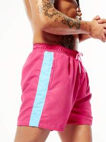 Manfinity Men's Contrast Color Beach Shorts - Pink - View 3