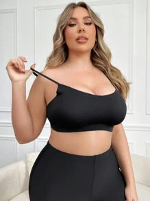 大码无缝细肩带无钢圈文胸 - 黑色 - 查看 4