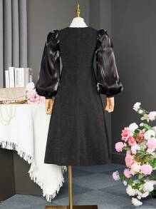 SHEIN Tween dziewczynka Kochany Perłowa dekoracja Rozcięty brzeg Pierze Lamówka Sukienka Midi