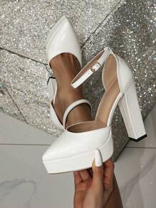女士高跟白色工作鞋帶防水平台和壓花圖案,適用於派對/婚禮,優雅時尚,適合正式和休閒場合 - 白色 - 查看 5