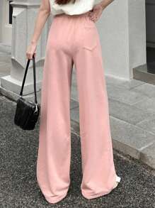 Dazy Designer Women's Pink Letter Embroidery Drawstring Waist Long Pants