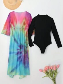 Swim Mulvari Traje De Baño De Una Pieza Negro Para Mujer Y Cubierta Con Diseño Teñido De Malla, Para Verano, Playa, Vacaciones, Viajes, Festivales, Piscinas Y Surf
