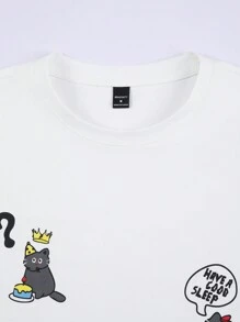 Claim Dot 男士卡通字母图案印花休闲短袖 T 恤，男友礼物 - 白色 - 查看 4