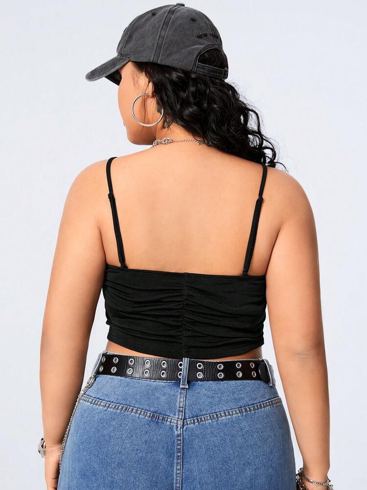 Women's Plus Size Pleated Tank Top With Spaghetti Straps