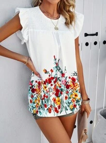 Breezaya Women's Floral Print Wrap Cap Sleeve Blouse - White - View 4