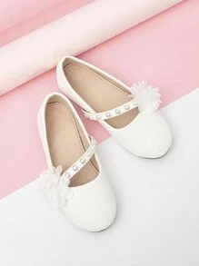Girl's Pearl & Flower Decor Flat Shoes