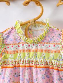 SHEIN 少女草原花卉印花連衣裙,搭配荷葉邊緣 - 彩色 - 查看 6