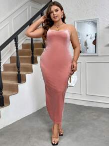 Celure Plus Size Solid Color Slim Fit Cami Dress