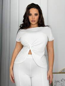 SHEIN SXY 加大尺碼女士3入組扭結打結下擺t恤組合套裝 - 彩色 - 查看 5