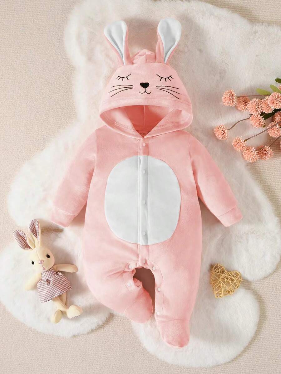 SHEIN Perso Play Baby Girl Rabbit Shaped Hooded Jumpsuit Pajamas - Multicolor - View 1