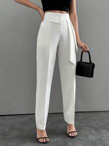 EURMUSE Mujeres Pantalones Blancos Elegantes Con Detalles En La Cintura - Blanco - Ver 5