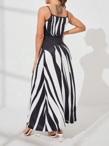 SHEIN LUNE Printed Maxi Cami Dress - Black and White - View 2