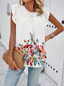 Breezaya Women's Floral Print Wrap Cap Sleeve Blouse - White - View 3