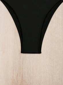 Swim Vcay Bộ Bikini Xếp Ly Màu Trơn Đi Biển Mùa Hè Cho Nữ - màu đen - Xem 5