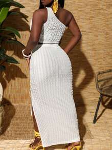 Slaydiva One Shoulder Crop Top & Drawstring Split Thigh Skirt