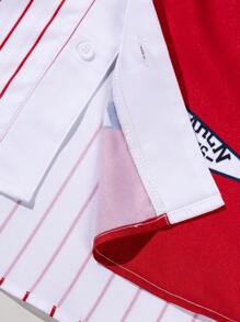 Manfinity Roghcode Men's Colorblocked Button-Front Shirt With Letter And Flag Print