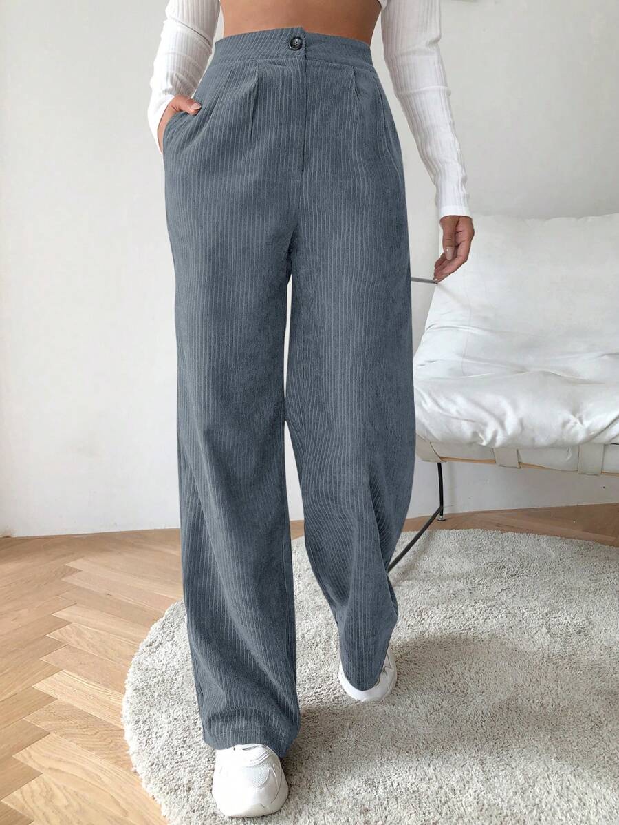 EURMUSE High-waisted Trousers With Diagonal Pockets - Grey - View 1