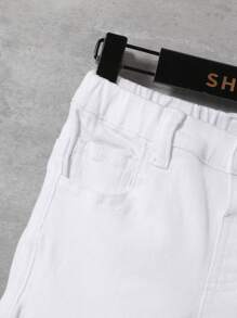 SHEIN Young Boy High Stretch White Jeans With Cargo Pocket - White - View 5