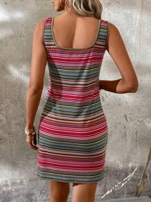 SHEIN LUNE 條紋圓領無袖休閒連衣裙 - 彩色 - 查看 2