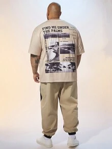 GENTILAND 男裝大尺碼針織椰樹及口號印花短袖t恤,休閒風格 - 彩色 - 查看 4