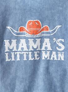 Áo sơ mi denim tay ngắn thời trang, giản dị và thoải mái cho bé trai và quần jeans có họa tiết chữ và mũ cao bồi - Rửa trung bình - Xem 4