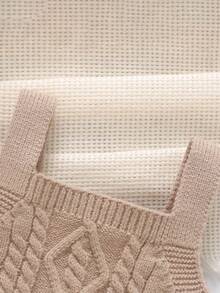 Em bé Cô gái Khối màu Cable Dệt kim Không tay Áo len Với - Màu Khaki - Xem 4