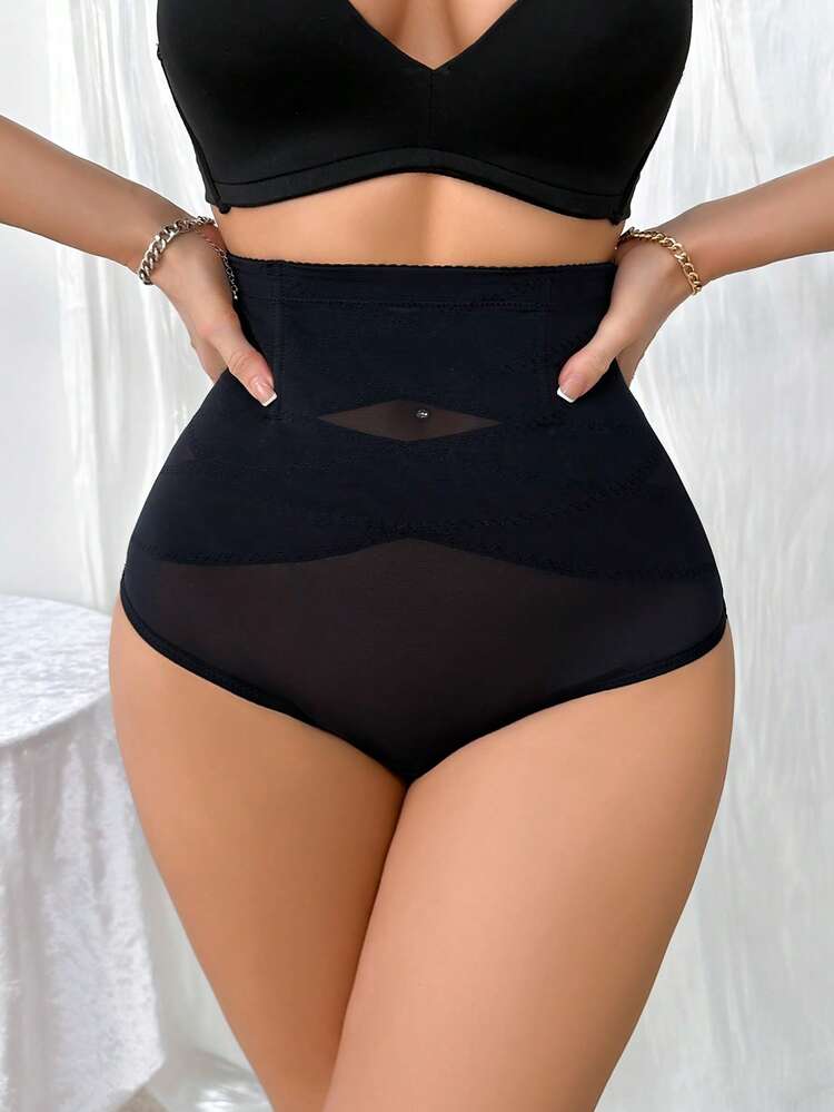 1 Pieza Bragas Femeninas Modeladoras De Control De La Barriga De Cintura Alta - Negro - Añade 1