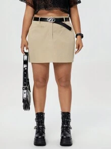 SHEIN EZwear CURVE Váy suông công sở cổ điển cỡ lớn ôm vừa vặn cho nữ - Màu Khaki - Xem 2