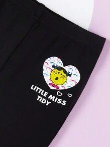 Mr Men Little Miss X SHEIN Baby Girl Cartoon Graphic Ruffle Armhole Knot Hem Top & Shorts - Multicolor - View 3