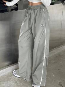 DAZY 女性彈性腰帶印花長褲,附繩子 - 淺灰色 - 查看 4