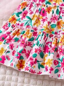 SHEIN Young Girl's Elastic Waist Floral Printed Asymmetrical Skirt With Ruffled Hem,Holiday,Summer,Travel - Multicolor - View 6