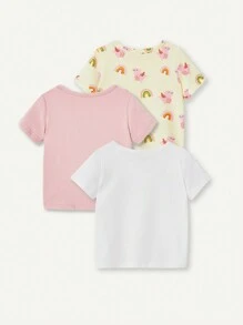 Cozy Pixies 3pcs Baby Girl Cartoon Animal Pattern Round Neck Straight Shoulder Tops Set - White - View 2