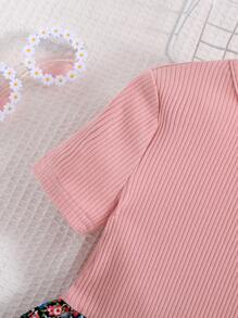 適合休閒穿著的青少女修身圓領拼接花卉壓榨裙 - 西瓜粉 - 查看 5