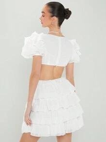 Enchnt Vestido Sin Mangas Para Mujer Con Diseño De Cintura De Hueco Y Dobladillo Escalonado