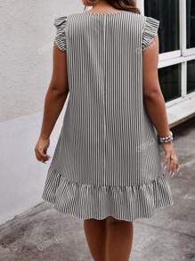 Plus Size Striped Dress With Notched Neckline And Ruffled Hemline