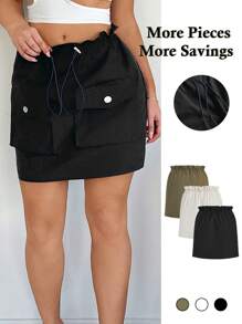 SHEIN SXY 3pcs Utility Style Skirt With Drawstring Waist & Pockets