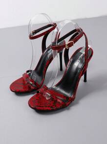 Ladies' Red High-Heeled Sandals Women's Shoes - Red - View 6