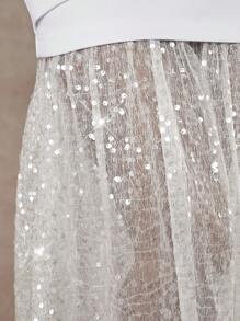 L'Amorae Vestido con panel de tubo y dobladillo de malla con lentejuelas