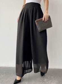 Firerie Pantalones De Pierna Ancha Plisados ​​de Color Sólido Para Mujer - Negro - Ver 1